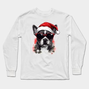 Magical Christmas Pug in the snow: cute four-legged friend with festive hat Long Sleeve T-Shirt